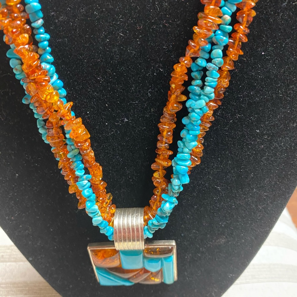 Jay king Turquoise & Amber Necklace with Pendant